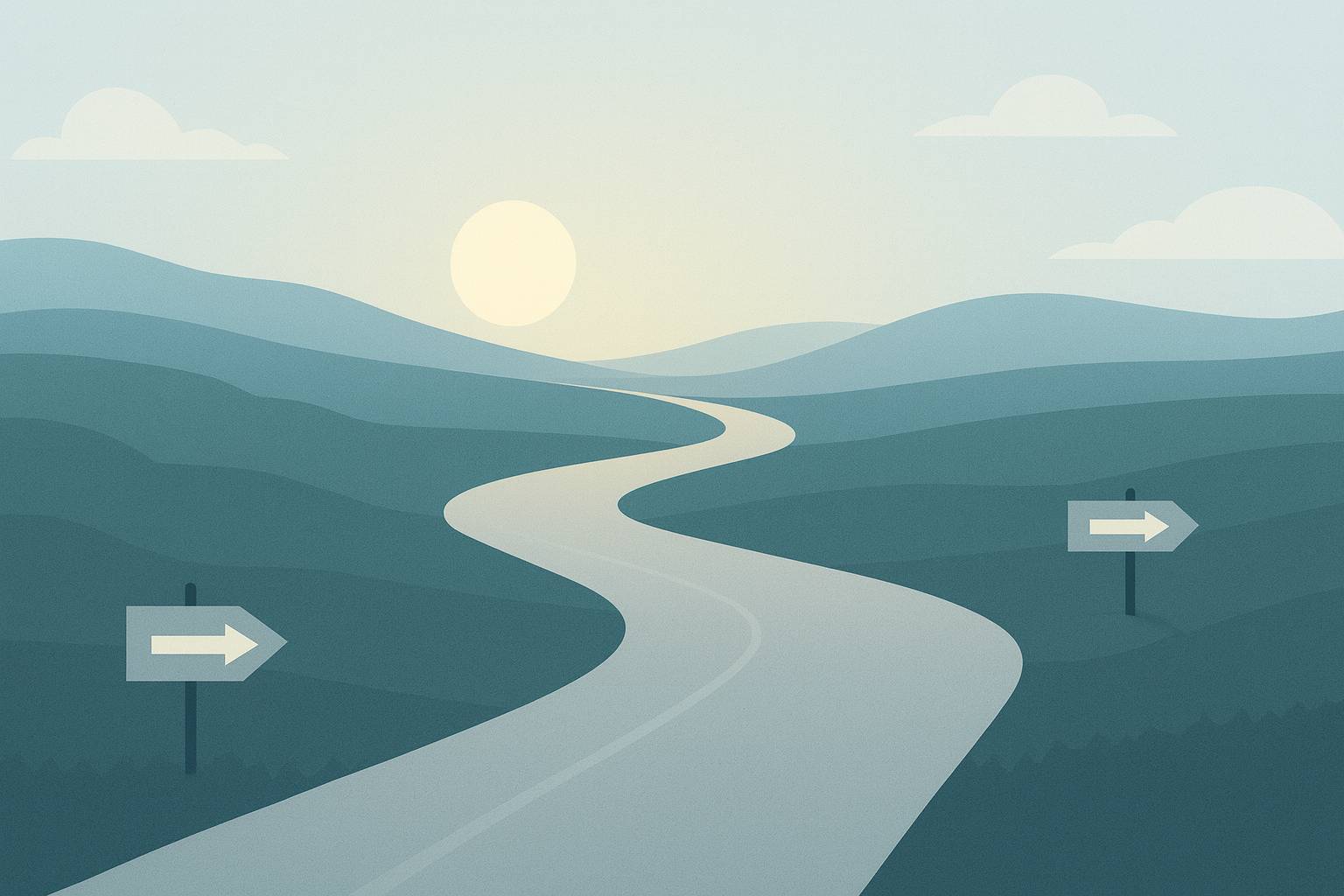 graphic of a winding road leading into the sunset