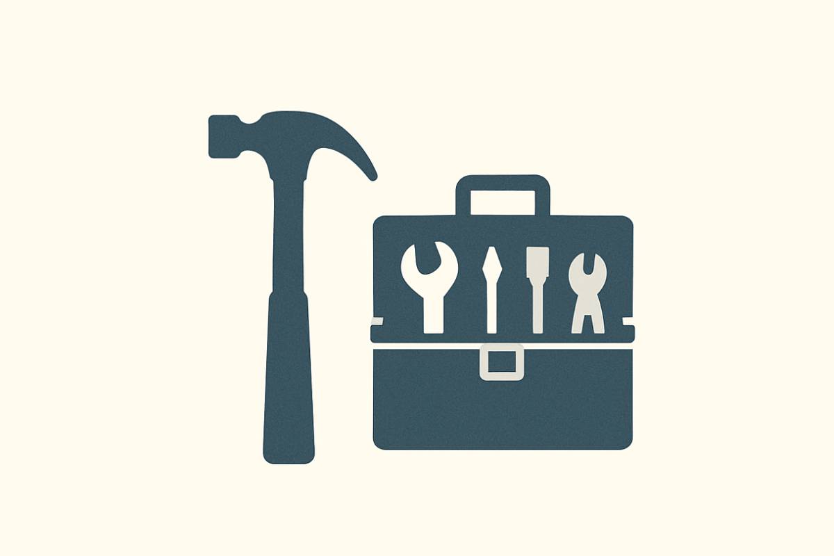 a graphic of a hammer next to a toolbox